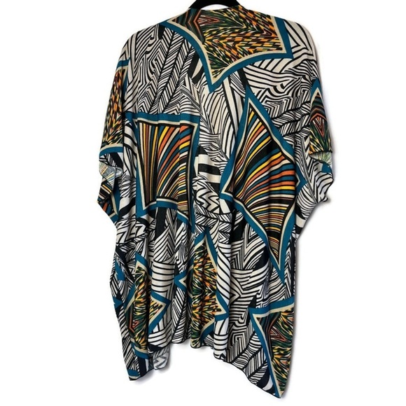 ORANGE USA Multicolor Graphic Print Knit Kimono Coverup Cardigan Sweater Size M - Picture 2 of 9